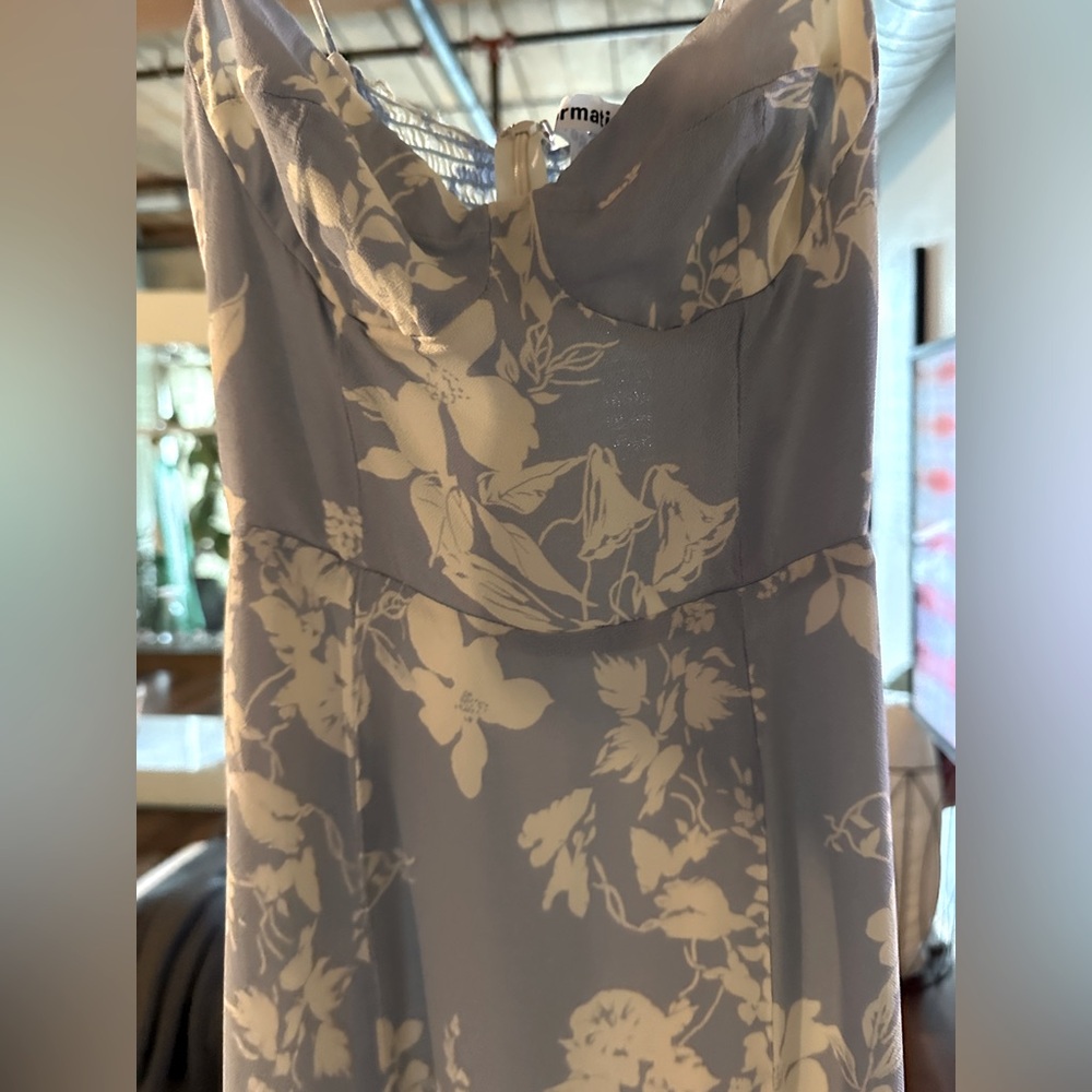 REFORMATION LINEN Floral Blue and White Dress